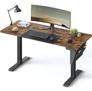 Psací stůl Elektrický psací stůl s nastavitelnou výškou, vintage hnědá barva, 60x140cm