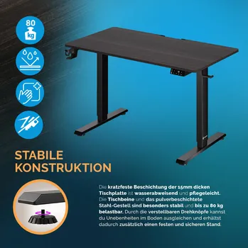 police Casaria® Výškově nastavitelný psací stůl 110×60 cm – hnědý, elektrický s LCD displejem