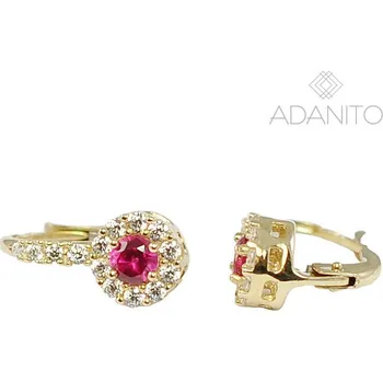 Náušnice Zlaté náušnice s červeným kamenem a zirkony