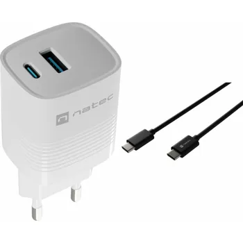 Natec Nabíječka Ribera 1x USB-A 1x USB-C 3 A (NUC-2140) + kabel USB-C - USB-C 2 m černá