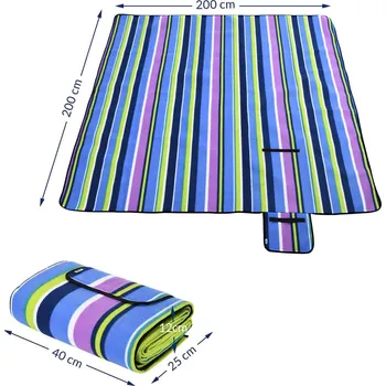 cyklosedačka Detex® Pikniková deka 200×200 cm – pruhovaná, skládací, termoizolační