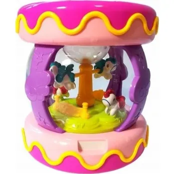 Hudební nástroj pro děti Lean Sport Barevný buben s kolotočem, zvuky zvířat, růžový (4571)