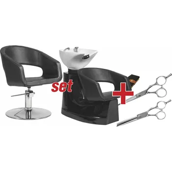 Kadeřnické křeslo Salon Komplet Set Kadeřnický mycí box RING + Kadeřnické křeslo RING + ZDARMA Set kadeřnických nůžek Kansai