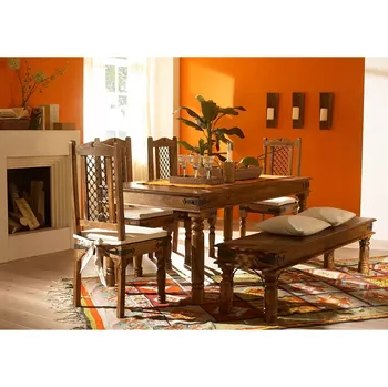 Jídelní set Masivní jídelní sestava Merlin I z palisandru, lakovaná, hnědá – stůl 180x90 cm, lavice a 4 židle