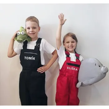 PALIČKA s.r.o. ALEX dětské kalhoty s laclem + vlastní LOGO/TEXT Barva: zeleno-žlutá, Velikost: 140 cm