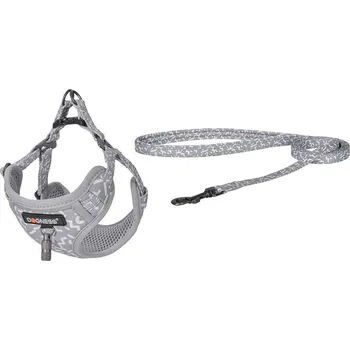 Psí batoh Sada na venčení Dogness vodítko 1,5m + postroj pro psa (světle šedá)