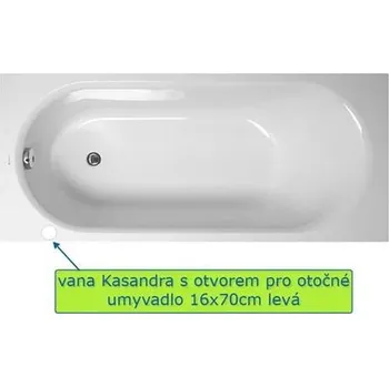 Vana Akrylátová vana Kasandra 160x70 levá s podporou do bytového jádra s otvorem pro otočné umyvadlo
