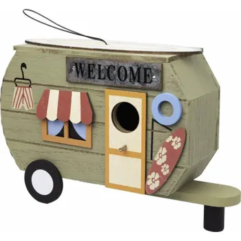 Hnízdní budka KMTP Dřevěná ptačí budka ve tvaru karavanu Vítejte