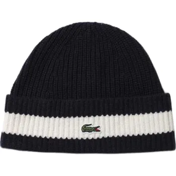 Čepice Czapka zimowa Lacoste Ribbed Wool Beanie Černý
