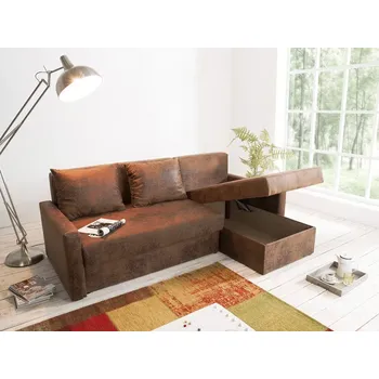 Sedací souprava ASKONT Asia brown Rohová rozkládací sedací souprava