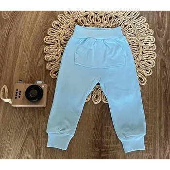 Tepláky s kapsami, bavlna Mamatti, Dino park - modré