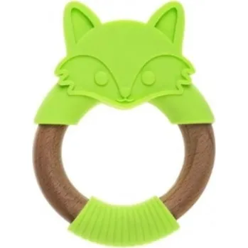 Silikonové, dřevěné kousátko Liška - zelené