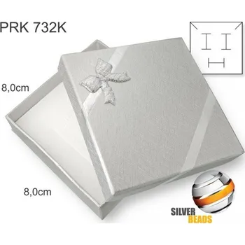 Dárková krabička Krabička na šperky.Velikost 8x8cm. Materiál papír+okrasná mašle. Ozn. PRK 732K. Barva STŘÍBRNÁ s stuhou.