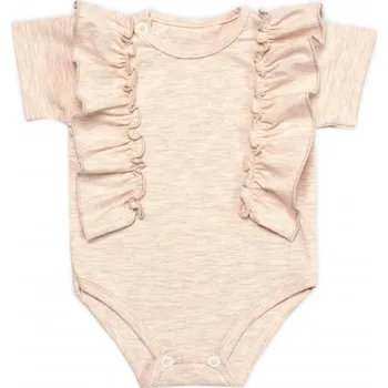Body kr. rukáv s volánkem, bavlna, zapínání vzadu, Emily Mrofi, béžový melírek, vel. 74