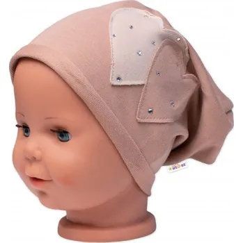 Čepice Dětská čepice bavlna, Srdíčka s kamínky, Baby Nellys, cappuccino