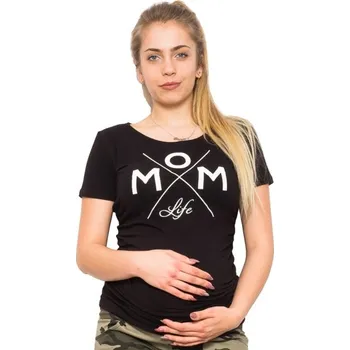 Těhotenská móda Be MaaMaa Těhotenské triko Mom Life - černá, vel. XL