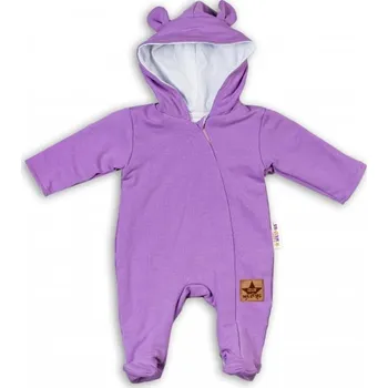 Baby Nellys Kojenecký teplákový overal s kapucí Teddy - fialový, vel. 86
