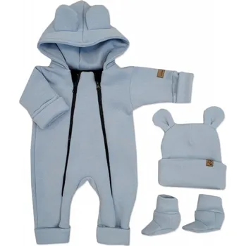 Dětský overall Oteplený dětský overal bez šlapek s kapucí, čepička + botičky, 3D, Kazum, modrý, vel. 68