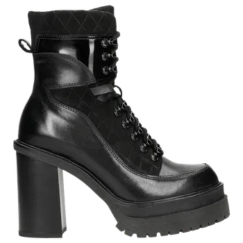 Dámské polobotky Černé Biker Boty Z Kombinované Kůže Na Podpatku Wojas 6410481 38