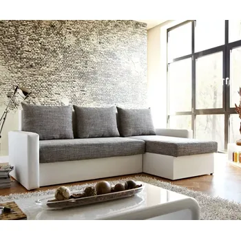 Sedací souprava ASKONT Asia šedo/bílá rohová rozkládací pohovka