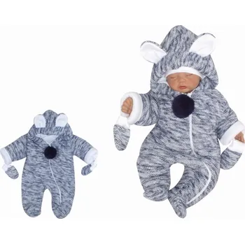 Kojenecká kombinéza Z&Z Oteplená pletená kombinéza s kapucí a oušky + rukavičky - granát, vel. 68