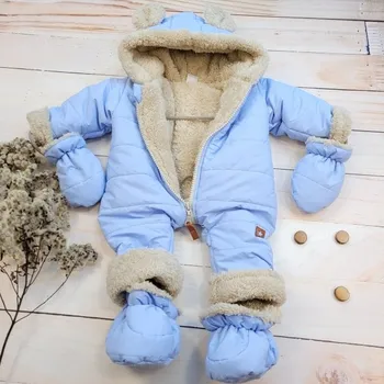 Kojenecká kombinéza Zimní prošívaná kombinéza s kožíškem a kapucí + rukavičky + botičky, Z&Z - modrá, vel. 68