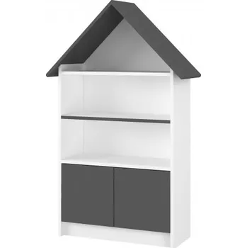 Dětská skříň Dřevěná knihovna/skříň na hračky Nellys Domeček, bílá/antracit