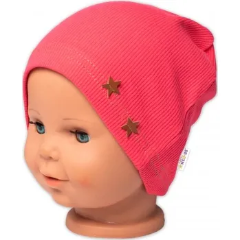 Pokrývka hlavy Baby Nellys Žebrovaná čepice Hvězdičky - korálová. vel. 80/86