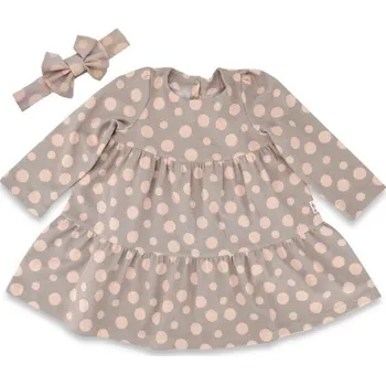 Dívčí oblečení Baby Nellys 2-dílná sada dívčí bavlněné šaty s čelenkou - Puntík, vel. 86