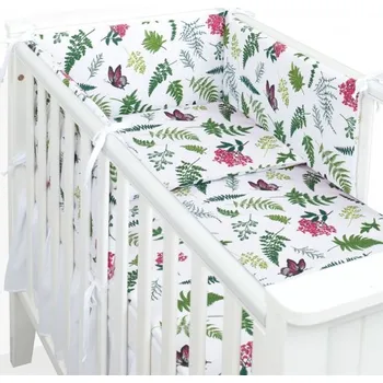 Dětský pokoj Mantinel s povlečením do postýlky, 3D sada Bavlna, Kapradí, bílá/zelená, 135x100 cm