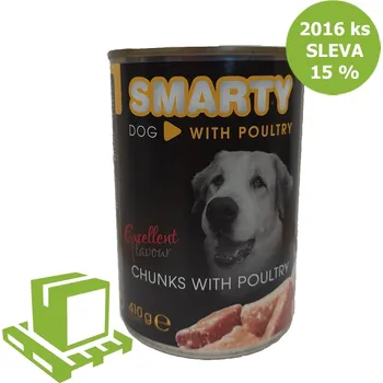 Krmivo pro psa SMARTY Dog Drůbeží chunks, konzerva 410 g (paleta 2016 ks) SLEVA 15 %