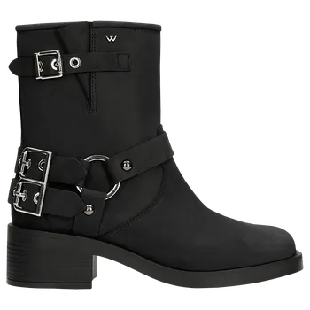 Dámské polobotky Černé Kožené Bikery S Kovovými Prvky Wojas 5527091 38