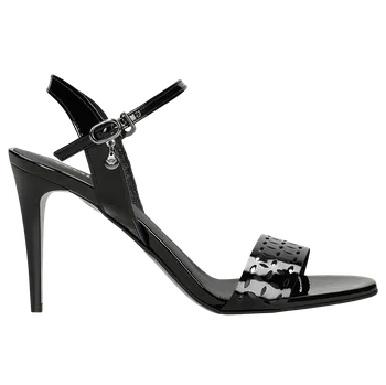 Dámské sandále Černé Lakované Sandály Na Jehlovém Podpatku S Prolamovaným Páskem Wojas 7619331 37