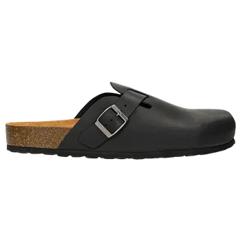 Pánské žabky Černé Pantofle Z Kůže Crazy Horse Na Korkové Podrážce Wojas 3202191 43