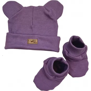 Kojenecká čepice Stylová čepička s oušky s botičkami, 2D - purple