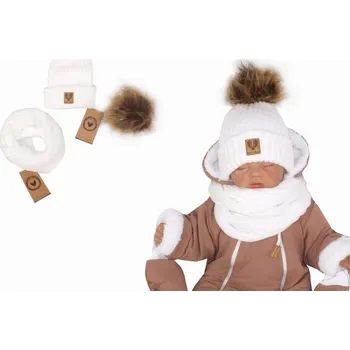 Kojenecký body Zimní čepice 3v1 + komínek, bílá, vel. 68/80