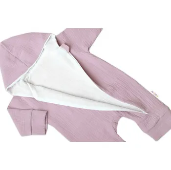 Kojenecký overall Mušelinový overálek s kapucí, dvouvrstvý, Hand Made, pudrový/růžový, vel. 68