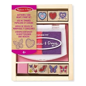 Dětské razítko Melissa&Doug Dřevěná razítka v krabici - Motýlci a srdíčka