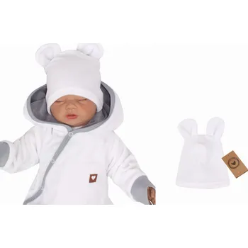 Kojenecký body Z&Z Velurová, semišková čepička s oušky Teddy, bílá, vel. 80/86