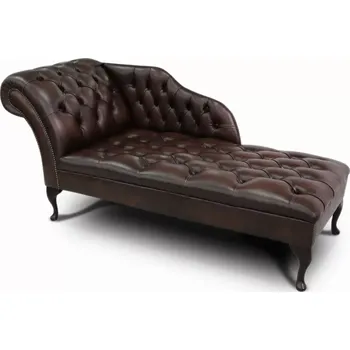 Pohovka ASKONT Chesterfield Schezlong Kožené křeslo puncované hnědé