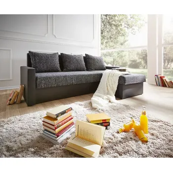 Sedací souprava ASKONT Asia schwarz Rohová rozkládací sedací souprava