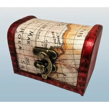 Úložný box Dřevěná truhlička s mapou 9 × 5,5 × 6 cm – koloniální vintage styl | Malá šperkovnice s motivem staré mapy