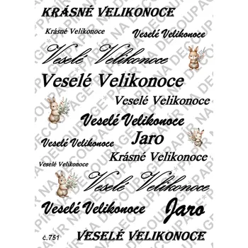 Výtvarný papír Rýžový a soft papír na decoupage - Nápisy Veselé Velikonoce - KB0751 Materiál: Rýžový papír, Rozměr: A4