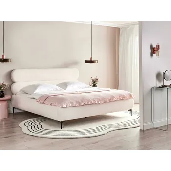 Postel Postel krémově bílá buklé čalounění 180 x 200 cm černé kovové nohy lamelový rošt vysoké čelo klasický minimalistický styl ložnice Beliani