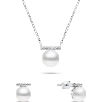 Souprava šperků Brilio Silver Stříbrný set šperků s pravými perlami a zirkony SET249W (náhrdelník, náušnice) + 2 měsíce na vrácení zboží
