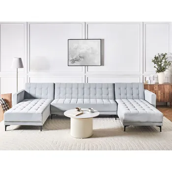 Pohovka Rozkládací pohovka světle šedá sametové čalounění moderní styl 5místná modulární černé nohy ve tvaru U s lenoškami obývací pokoj Beliani
