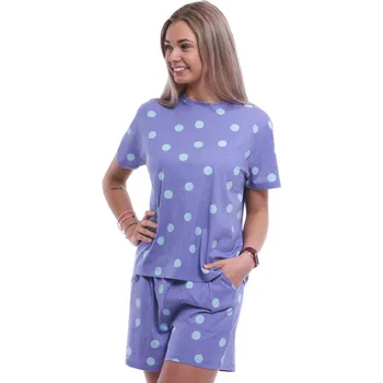 Dámské pyžamo Modré dámské letní pyžamo z bavlny s puntíky 1B2222 modrá l