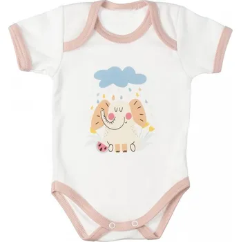 MBaby Bavlněné body s krátkým rukávem, Slůně, bílo/béžové, vel. 86