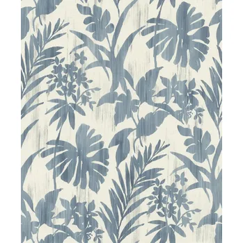 Tapeta Vliesová tapeta listy - modrá, bílá 410563 / Tapety na zeď Beachhouse (0,53 x 10,05 m) Rasch