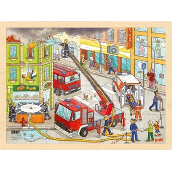 Kvarteto GOKI dřevěné puzzle HASIČSKÝ ZÁSAH 96 dílků